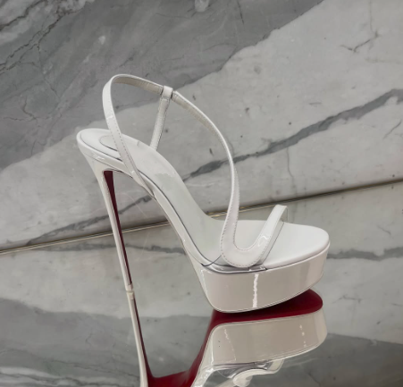 Leather Work Dress - Metallic leather platform stilettos sandals sexy